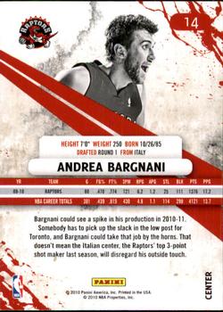 2010-11 Panini Rookies & Stars #14 Andrea Bargnani  Back