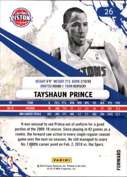 2010-11 Panini Rookies & Stars #26 Tayshaun Prince  Back