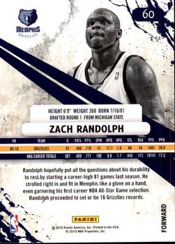 2010-11 Panini Rookies & Stars #60 Zach Randolph  Back