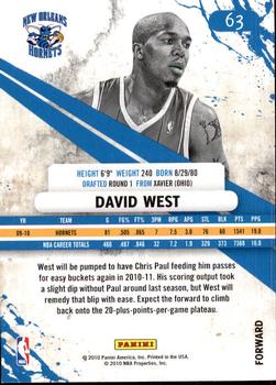 2010-11 Panini Rookies & Stars #63 David West  Back