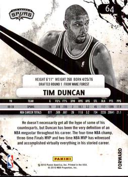 2010-11 Panini Rookies & Stars #64 Tim Duncan  Back