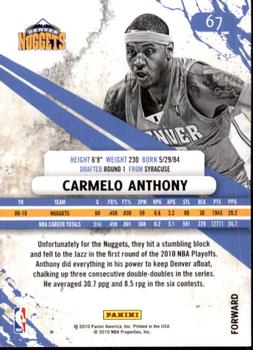 2010-11 Panini Rookies & Stars #67 Carmelo Anthony  Back