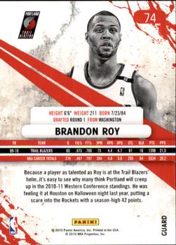 2010-11 Panini Rookies & Stars #74 Brandon Roy  Back