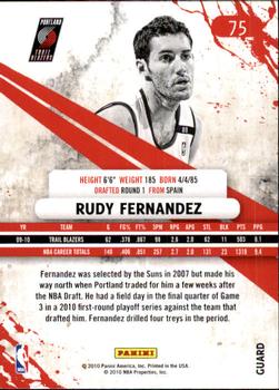2010-11 Panini Rookies & Stars #75 Rudy Fernandez  Back