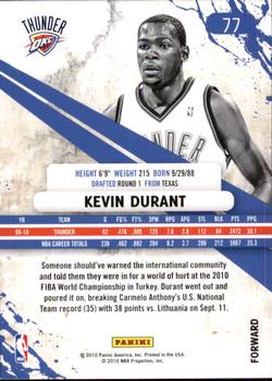 2010-11 Panini Rookies & Stars #77 Kevin Durant  Back