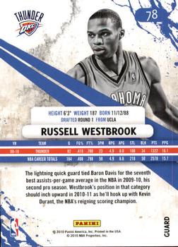 2010-11 Panini Rookies & Stars #78 Russell Westbrook  Back