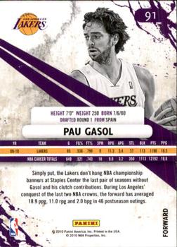 2010-11 Panini Rookies & Stars #91 Pau Gasol  Back