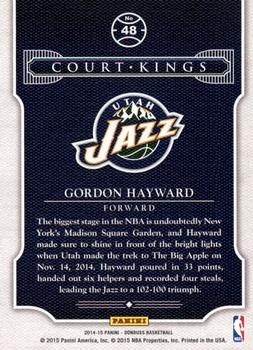 2014-15 Donruss - Court Kings Stat Line Season #48 Gordon Hayward Back