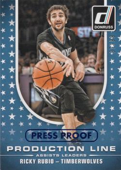 2014-15 Donruss - Production Line Assists Press Proofs Blue #5 Ricky Rubio Front