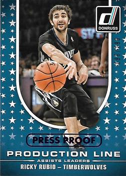 2014-15 Donruss - Production Line Assists Press Proofs Purple #5 Ricky Rubio Front