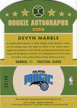 2014-15 Donruss - Rookie Autographs Die Cuts #1 Devyn Marble Back