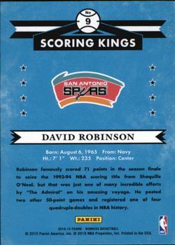 2014-15 Donruss - Scoring Kings Press Proofs Purple #9 David Robinson Back