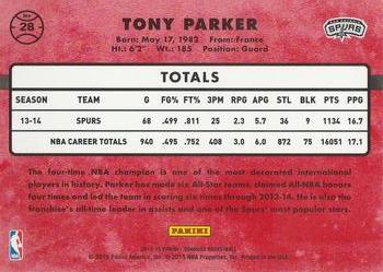 2014-15 Donruss - Stat Line Career #28 Tony Parker Back