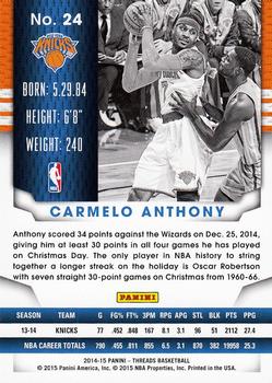 2014-15 Panini Threads #24 Carmelo Anthony Back