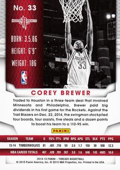2014-15 Panini Threads #33 Corey Brewer Back