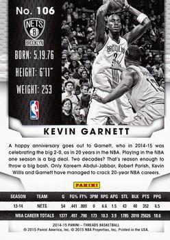 2014-15 Panini Threads #106 Kevin Garnett Back