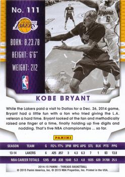 2014-15 Panini Threads #111 Kobe Bryant Back