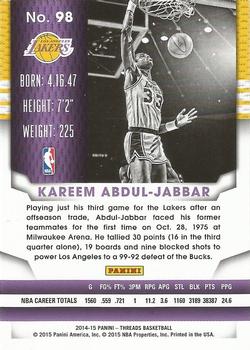 2014-15 Panini Threads #98 Kareem Abdul-Jabbar Back