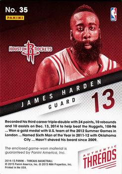2014-15 Panini Threads - Authentic Threads #35 James Harden Back