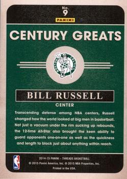 2014-15 Panini Threads - Century Greats #9 Bill Russell Back