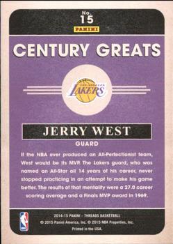 2014-15 Panini Threads - Century Greats #15 Jerry West Back