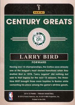 2014-15 Panini Threads - Century Greats Century Proof Gold #1 Larry Bird Back
