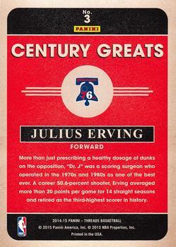 2014-15 Panini Threads - Century Greats Century Proof Gold #3 Julius Erving Back