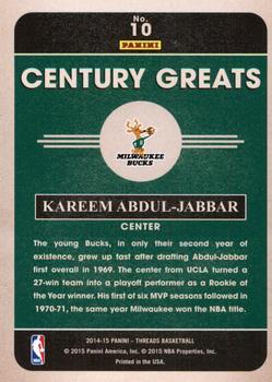2014-15 Panini Threads - Century Greats Century Proof Gold #10 Kareem Abdul-Jabbar Back