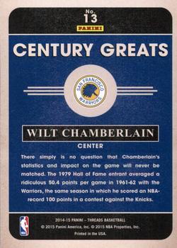 2014-15 Panini Threads - Century Greats Century Proof Gold #13 Wilt Chamberlain Back