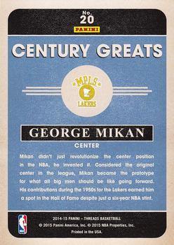 2014-15 Panini Threads - Century Greats Century Proof Gold #20 George Mikan Back