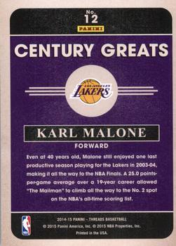 2014-15 Panini Threads - Century Greats Century Proof Platinum #12 Karl Malone Back