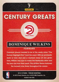 2014-15 Panini Threads - Century Greats Century Proof Red #7 Dominique Wilkins Back
