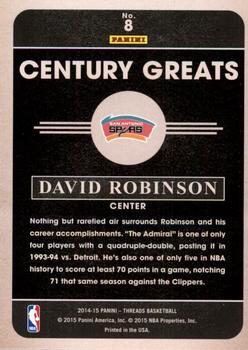 2014-15 Panini Threads - Century Greats Century Proof Red #8 David Robinson Back