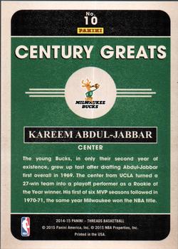 2014-15 Panini Threads - Century Greats Century Proof Red #10 Kareem Abdul-Jabbar Back