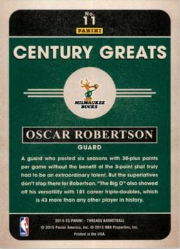 2014-15 Panini Threads - Century Greats Century Proof Red #11 Oscar Robertson Back