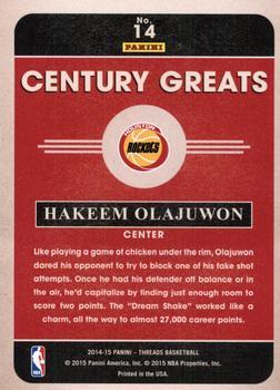 2014-15 Panini Threads - Century Greats Century Proof Red #14 Hakeem Olajuwon Back