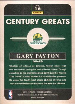 2014-15 Panini Threads - Century Greats Century Proof Red #16 Gary Payton Back