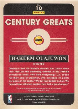 2014-15 Panini Threads - Century Greats Threads #10 Hakeem Olajuwon Back