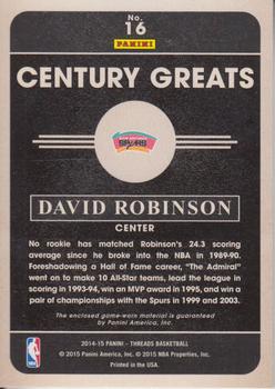 2014-15 Panini Threads - Century Greats Threads #16 David Robinson Back