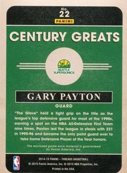 2014-15 Panini Threads - Century Greats Threads #22 Gary Payton Back