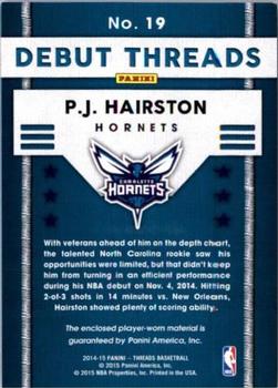 2014-15 Panini Threads - Debut Threads #19 P.J. Hairston Back