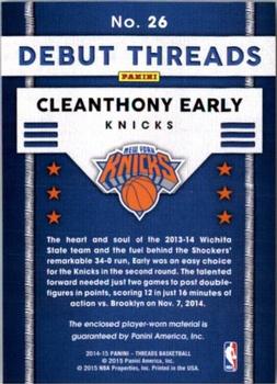 2014-15 Panini Threads - Debut Threads #26 Cleanthony Early Back