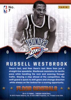 2014-15 Panini Threads - Floor Generals #7 Russell Westbrook Back