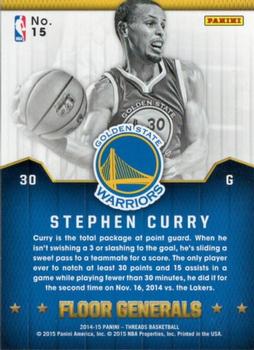 2014-15 Panini Threads - Floor Generals #15 Stephen Curry Back