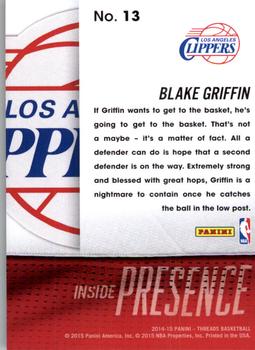 2014-15 Panini Threads - Inside Presence #13 Blake Griffin Back