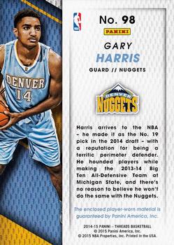 2014-15 Panini Threads - Rookie Threads #98 Gary Harris Back
