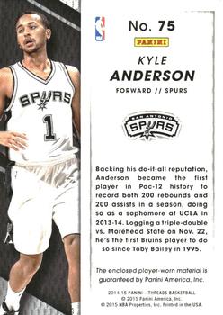 2014-15 Panini Threads - Rookie Threads #75 Kyle Anderson Back