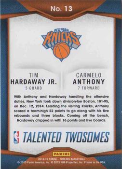 2014-15 Panini Threads - Talented Twosomes #13 Carmelo Anthony / Tim Hardaway Jr. Back