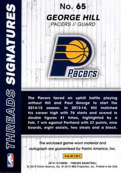 2014-15 Panini Threads - Threads Signatures #65 George Hill Back