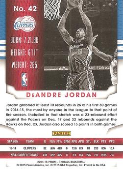 2014-15 Panini Threads - Century Proof Red #42 DeAndre Jordan Back